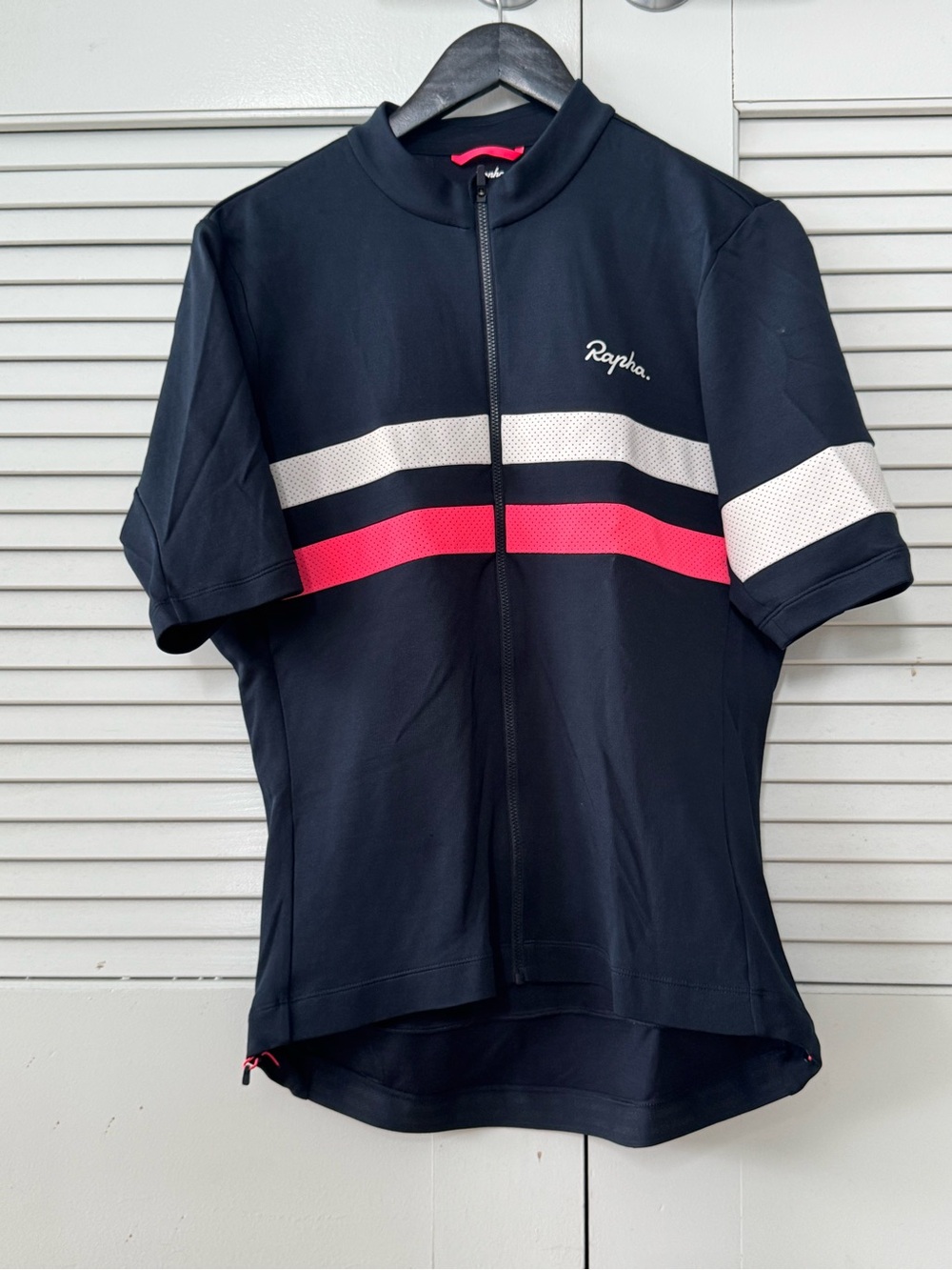 Rapha Men’s Brevet Navy Cycling Jersey with Pink and White Band Accents